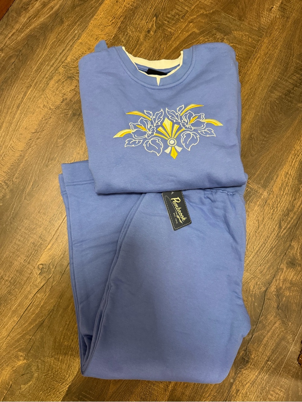 NWT Pendleton Oversized Blue Sweat Set Small Embroidered Lounge Set